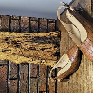 Brown Croc-Embossed Slingback Heels